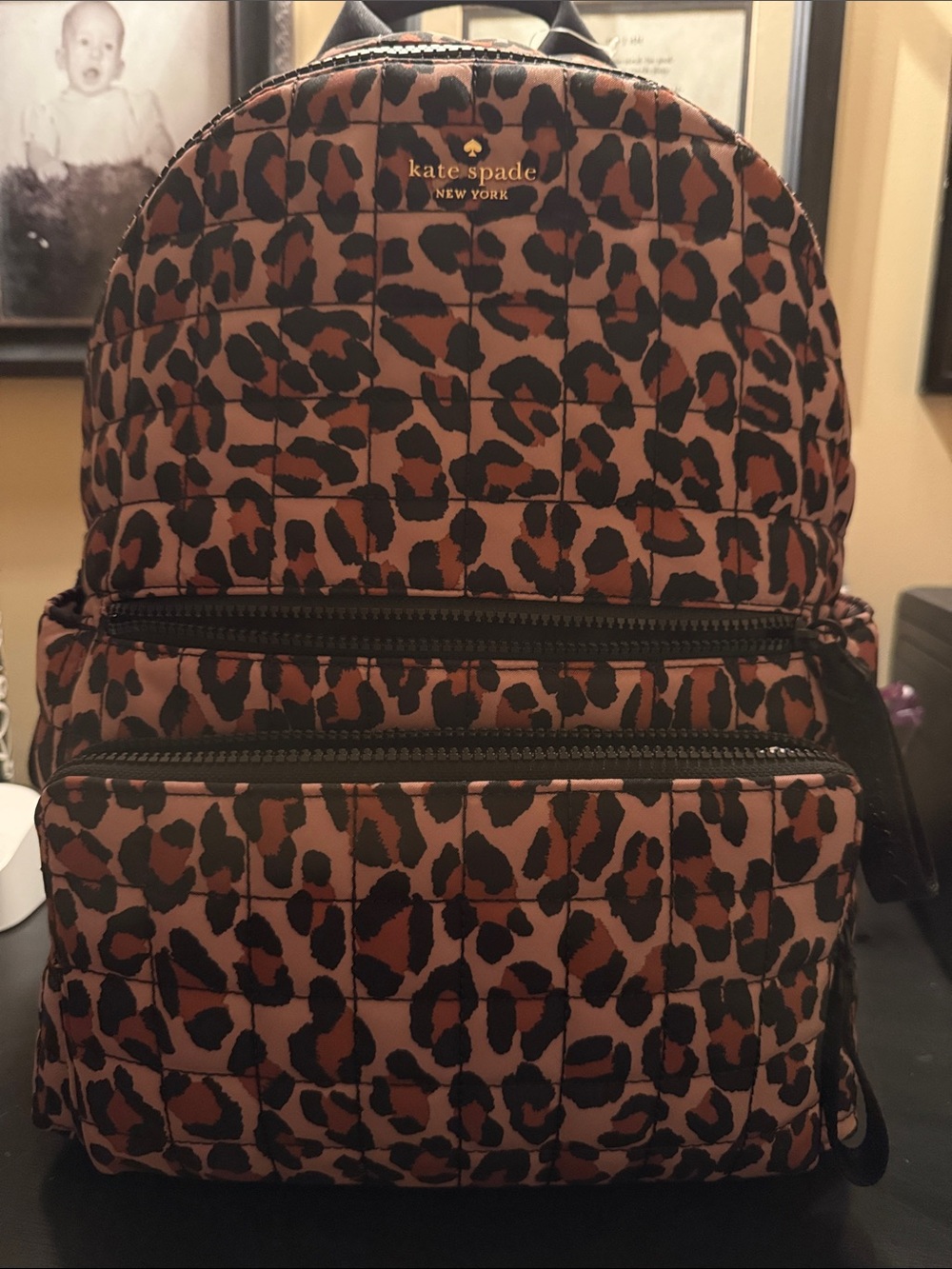 Kate Spade Camden Leopard Quilted  Backpack - Brown & Black